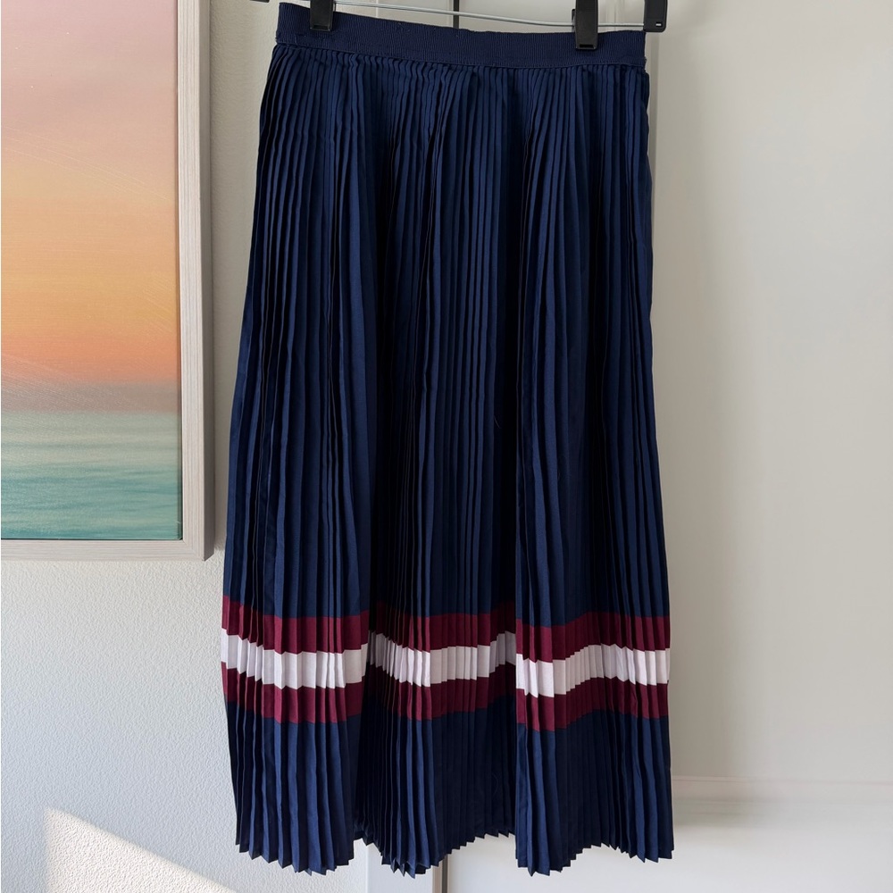 NWT Navy Pleated Skirt with Red and White Stripes